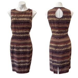 Maggy London silk Elegant Brown animal print Striped Dress- sz 14 - multicolored